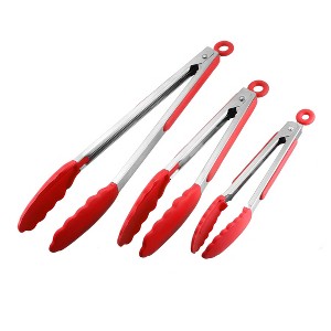 Unique Bargains Stainless Steel Silicone Tip Locking Mechanism Kitchen Tongs 1 Set - 1 of 4