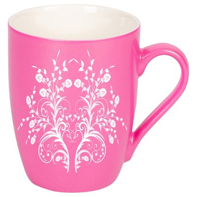 Elanze Designs Damask Floral Mirror Princess Pink 10 ounce New Bone China Coffee Cup Mug