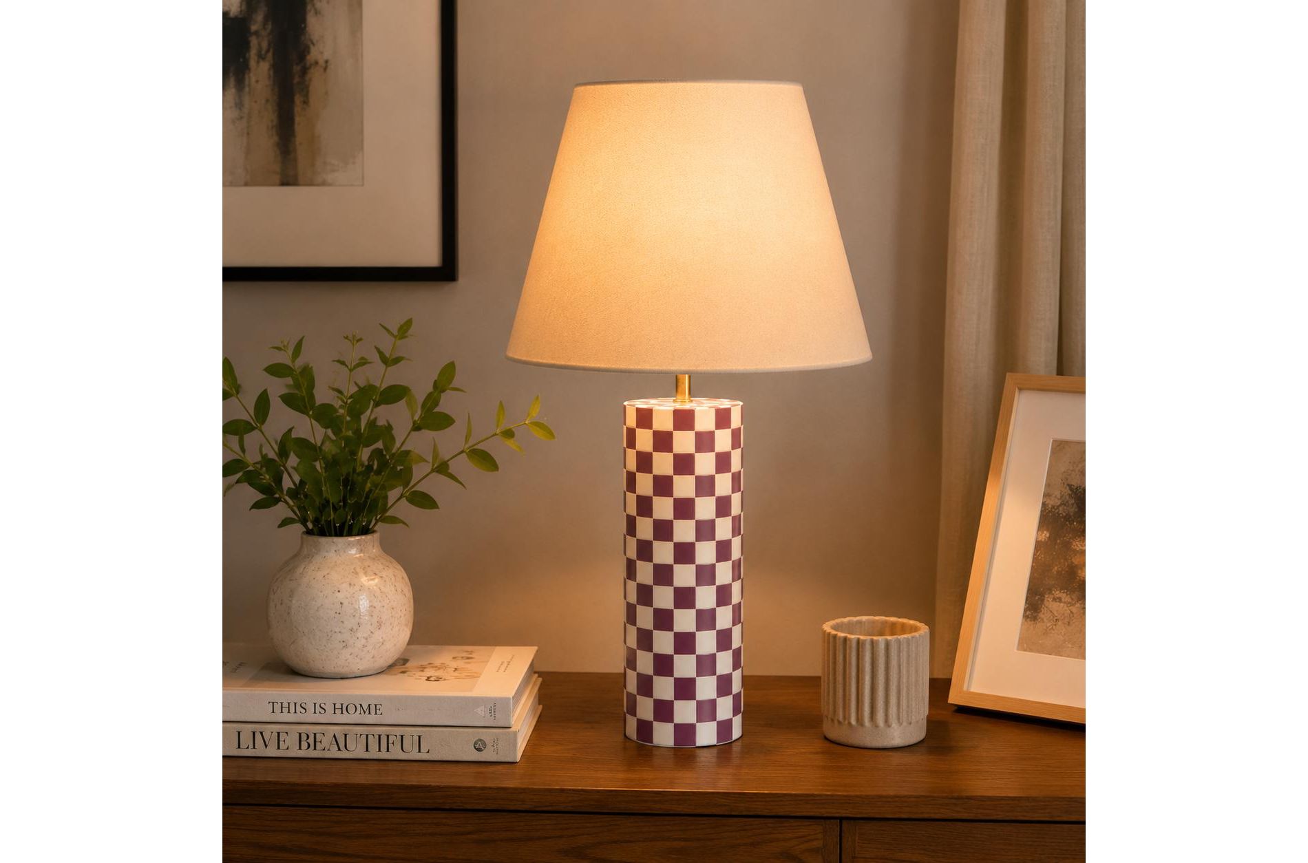Mela Artisans Checkered Bone Inlay Table Lamp Base- Lavender