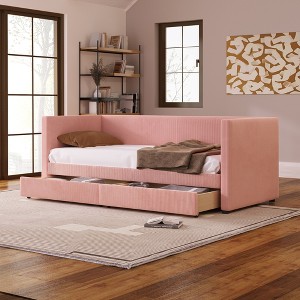 Twin Size Corduroy Daybed with Two Drawers and Wood Slat - ModernLuxe - 1 of 4