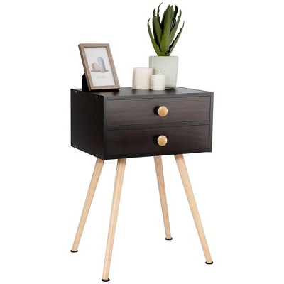 Espresso Mid Century Modern 2-Drawer Wood End Table