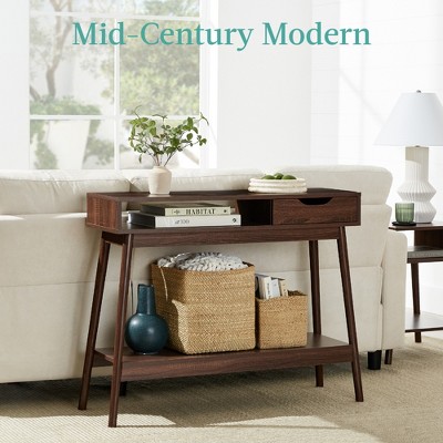 Mid-Century Modern Wood and Metal Console Table with Storage