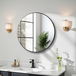 ChicFurnit Bathroom Vanity Mirrors Round Mirror with Sturdy Metal Frame HD Reflections for Bedroom Bathroom Entryway, Black, 36"*36"*1.2" - 1 of 4