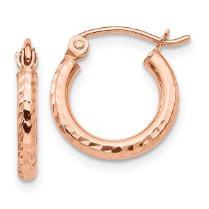 Black Bow Jewelry 2mm x 13mm 14k Rose Gold Diamond-Cut Round Hoop Earrings - 1 of 4