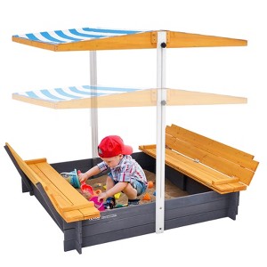 VEVOR Wooden Sandbox with Canopy, 57.3 x 47.2 x 47.2 in Sand Box, Sand Pit with Foldable Bench Seats and Bottom Liner, Gift for Ages 3-12 - 1 of 4