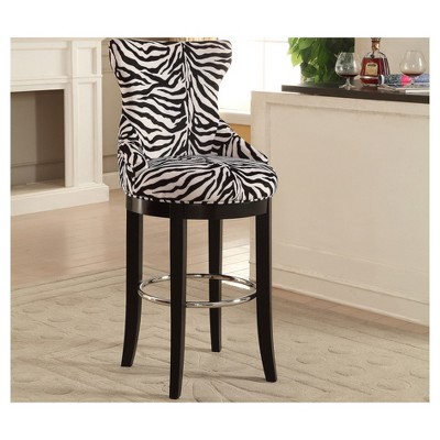 Modern Black and White Zebra Print Upholstered Bar Stool with Metal Accents