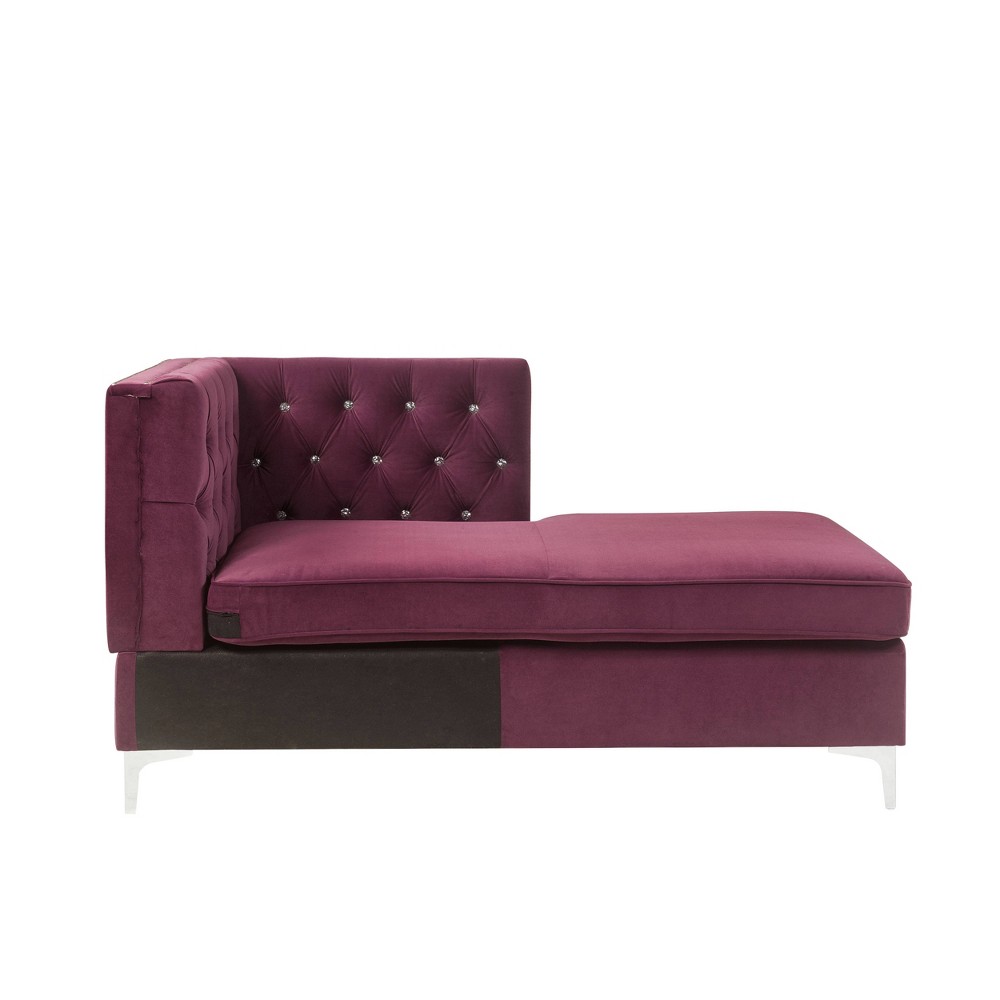 34" Jaszira Chaise Lounge Burgundy Velvet - Acme Furniture: Elegant Nailhead Trim, Wood Frame, No Assembly Required