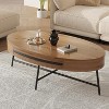 Oval Coffee Table with Drawer Mid-Century Modern Center Table 47.2" Wooden Coffee Table with Storage and Cross Metal Legs Unique Curved Design - 3 of 4