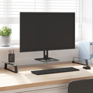 vidaXL Monitor Stand Black 39.4 in.x13.8 in.x3.1 in. Tempered Glass and Metal - 1 of 4