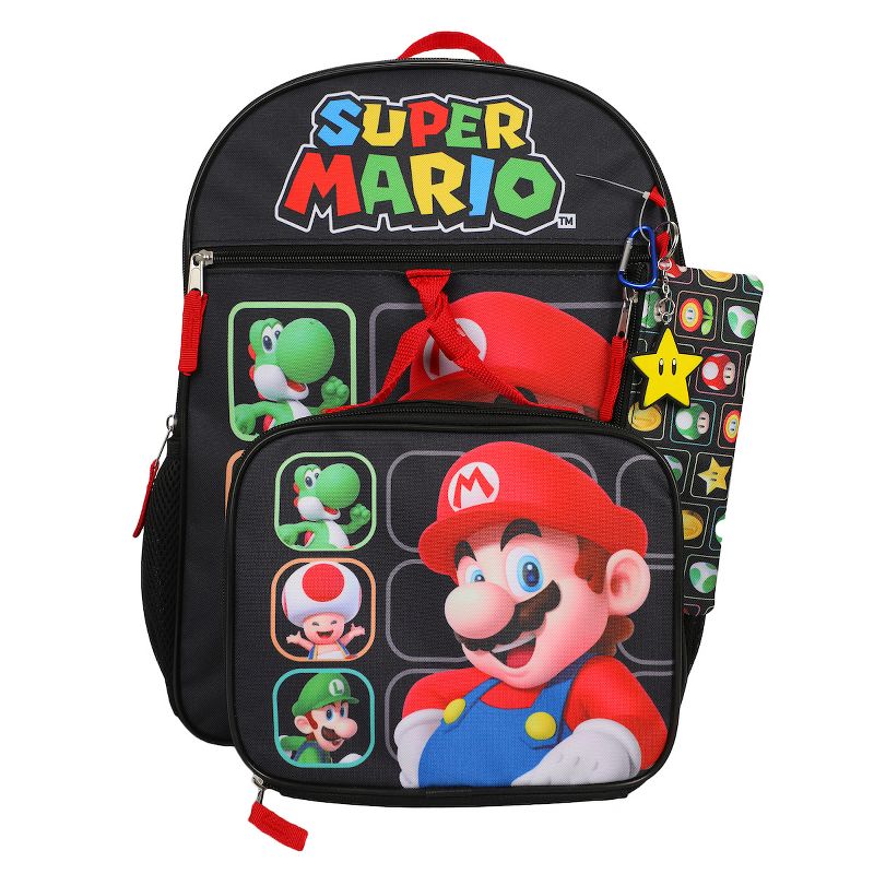 Super Mario Bros Character Grid 16" Youth 5-Piece Backpack Set, 4 of 8
