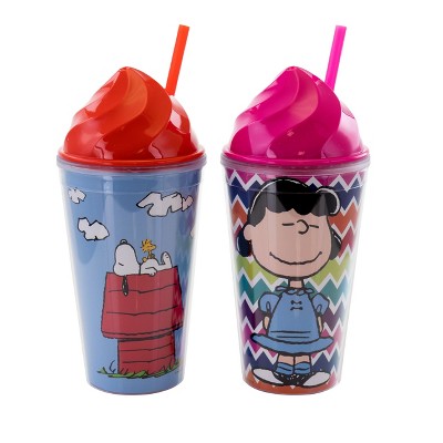 Peanuts Lunch Time Pals 2 Piece 17.5 Ounce Travel Tumbler Set with Lid and Straw in Assorted Designs