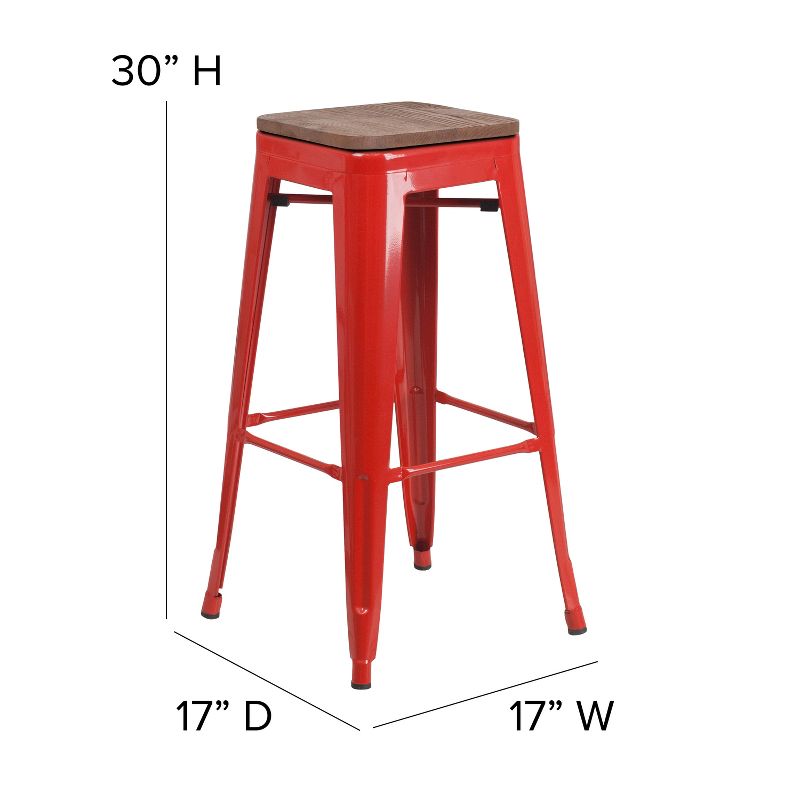 Flash Furniture 30" High Backless Metal Barstool with Square Wood Seat, 6 of 13