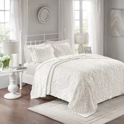 White Amber Cotton Chenille Bedspread Set