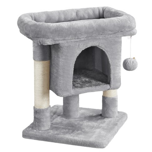 Yaheetech 23.5 Small Cat Tree Condo with Plush Perch Light Gray