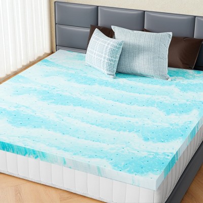 INFURNIC Mattresses Memory Foam Cooling Gel 2 Inches Mattress Bed Topper For Back Pain, Breathable And Skin Friendly, White And Blue, 74"*54"*2"