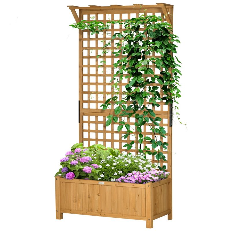 Outsunny Wood Planter with Trellis, Raised Garden Bed for Climbing Plants w/ Drainage Holes & Roof, 35.5" x 17.75" x 72", 4 of 7
