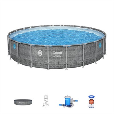 Coleman Round Power Durable Steel Frame Swim  22' x 52" Above Ground Outdoor Swimming Pool Set with Filter Pump and Pool Ladder, Gray