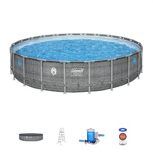 Coleman Round Power Durable Steel Frame Swim  22' x 52" Above Ground Outdoor Swimming Pool Set with Filter Pump and Pool Ladder, Gray - 1 of 4