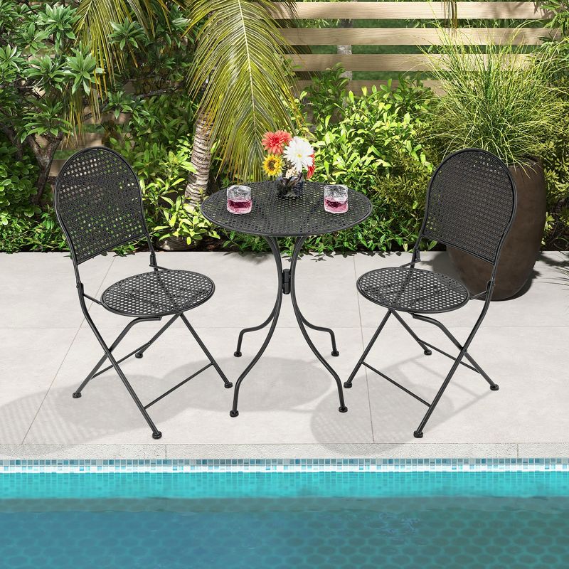 3pcs Patio Bistro Set Outdoor Conversation Furniture Table & Folding Chair, 1 of 11