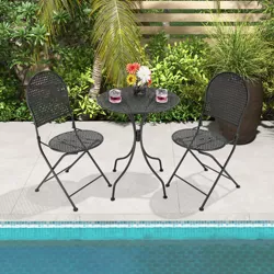 3pcs Patio Bistro Set Outdoor Conversation Furniture Table & Folding Chair