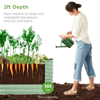 Sage Green Powder-Coated Steel Outdoor Raised Garden Bed