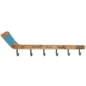 11"x40" Wood Hockey Stick 6 Hanger Wall Hook Brown - Olivia & May: Durable, Eclectic Style, Easy Mount - 1 of 4