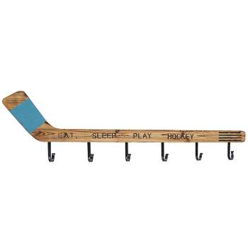 11"x40" Wood Hockey Stick 6 Hanger Wall Hook Brown - Olivia & May