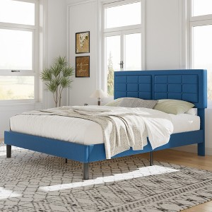 VECELO Twin/Full/Queen Size Upholstered Bed Frame Button Tufted Adjustable Headboard - 1 of 4