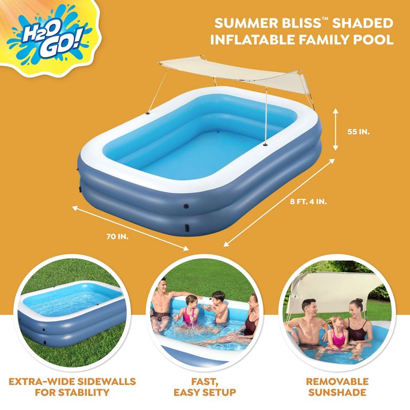 H2OGO! 8 Foot 4 Inch by 70 Inch Summer Bliss Shaded Inflatable Family Pool with 2 Quick Release Valves and Repair Patch for Kids Ages 6 Above, 3 of 9
