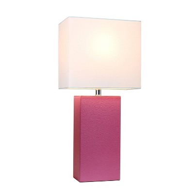 21" Hot Pink Leather Rectangular Nightstand Lamp with White Shade