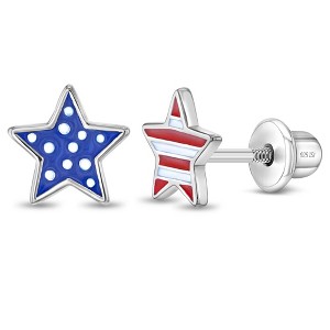 Girls' Patriotic Flag Star Screw Back Sterling Silver Earrings - In Season Jewelry - 1 of 4