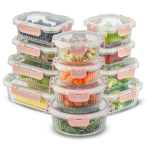 Joyjolt 24 Piece Fluted Glass Food Storage Containers With Leakproof Lids  Set - Pink : Target