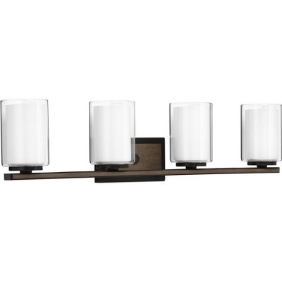 Progress Lighting Mast 4-Light Bath Vanity in Antique Bronze with Clear and Etched Glass Shades
