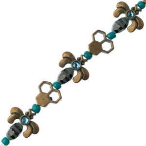 John Bead 5inch Blue & Black Patina Antique Bronze Honeycomb and Bees Bead Strand - 1 of 4