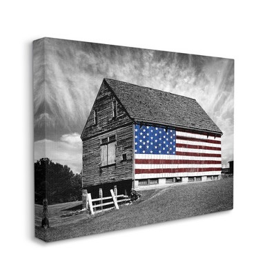 Stupell Industries Black and White Farmhouse Barn American Flag