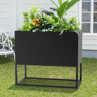 Dovelina White Modern Metal Rectangular Planter for Flowers or Shrubs in Patio&Garden