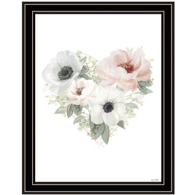 HomeRoots Floral Heart Black Framed Print Wall Art