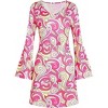 Womens Long Sleeve A Ling Mini Dress U Neck Floral Short Dress - 2 of 4