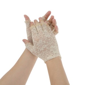 Unique Bargains Women's Floral Half Finger Sunblock Fingerless Gloves 1 Pair - 1 of 4