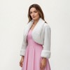 Anna-Kaci Women's Faux Fur Trim Cropped Jacket with Plush Shawl Collar Textured Long Sleeves and Clean Open Front 19in - One Size Fits Most, White - 2 of 4