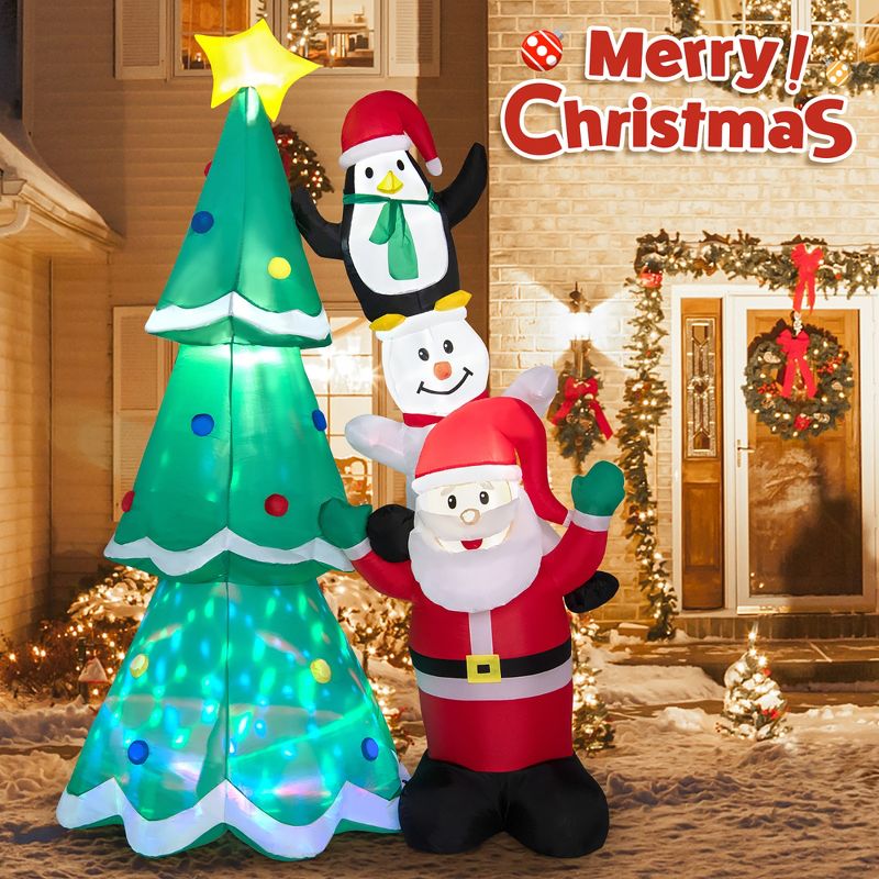 Costway 8.7FT Inflatable Christmas Tree with Santa Claus & Snowman & Penguin Blow-up Xmas Decoration w/Multicolor Disco Light, 1 of 11