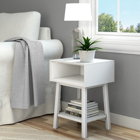 Plank+beam Nightstand With Cubby Shelf, Wooden Bedside Table, Side ...