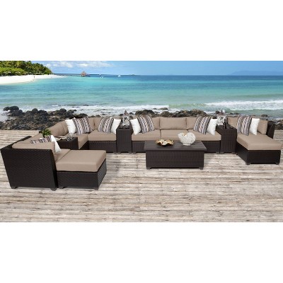 Barbados 14pc Patio Sectional Seating Set with Cushions - Wheat - TK Classics