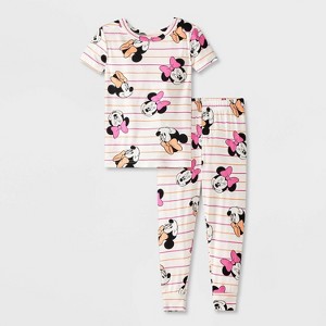 Toddler Girls' 2pc Snug Fit Minnie Mouse Pajama Set - White - 1 of 3
