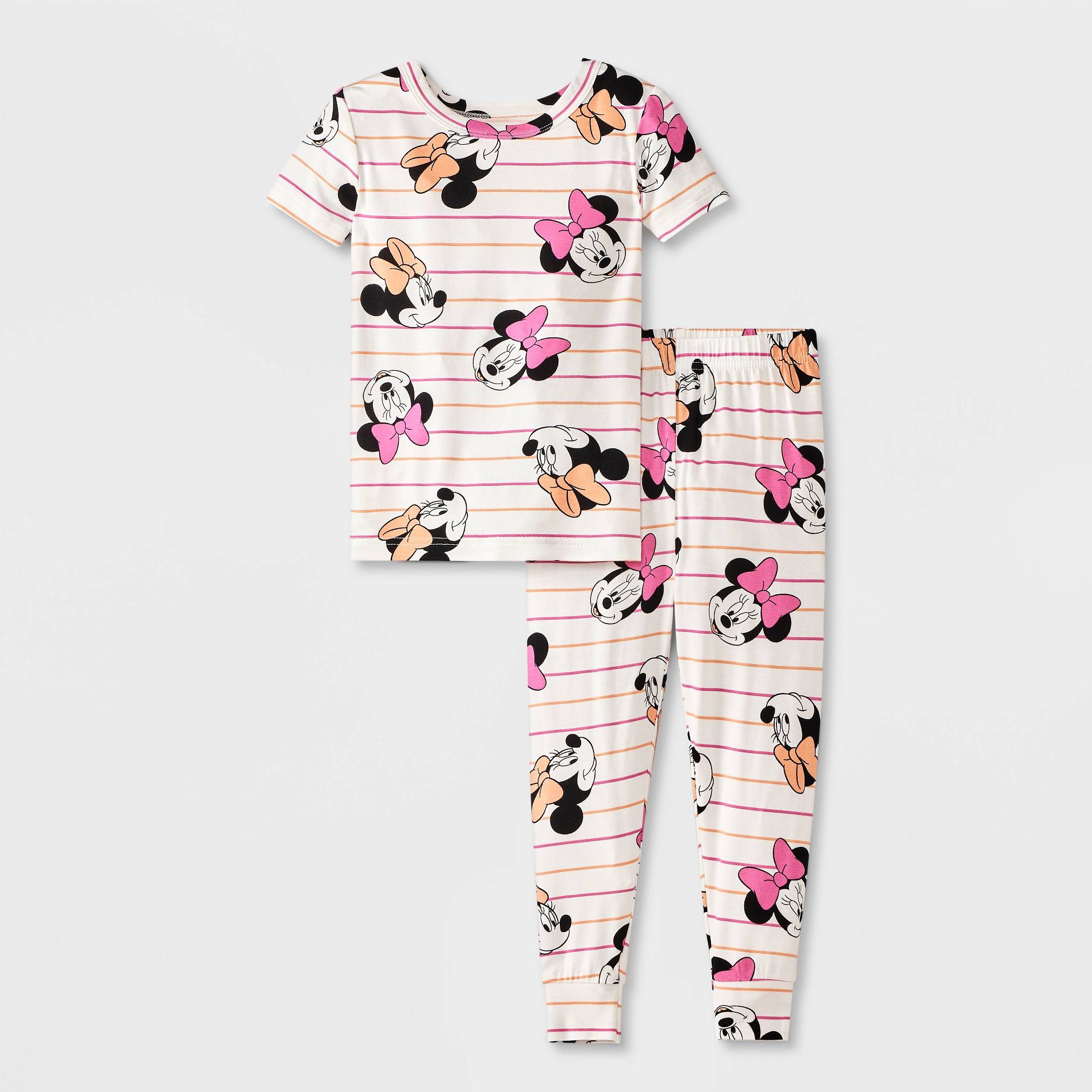 Toddler Girls' 2pc Minnie Mouse Short Sleeve Viscose Snug Fit Pajama Set - White 4T: Crew Neck, Short Sleeve, Jersey Fabric