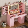 PAKASEPT Vanity with Lighted Mirror, Vanity Desk with Visible Glass Tabletop, 11 Drawers, Hidden Sliding Shelves and Charging Station, Pink - 3 of 4