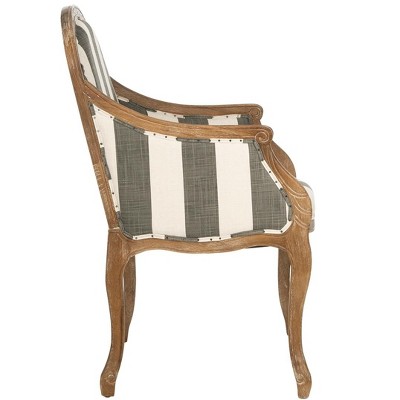 Transitional Esther Striped Arm Chair in Grey & White with Oak Frame