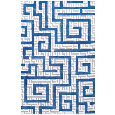 Modway Nahia Geometric Maze 8x10 Area Rug - Ivory, Light Gray and Blue,  100% Polyester Microfiber ,  Tight Low Pile Weave