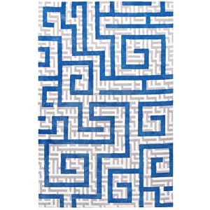 Modway Nahia Geometric Maze 8x10 Area Rug - Ivory, Light Gray and Blue,  100% Polyester Microfiber ,  Tight Low Pile Weave - 1 of 4