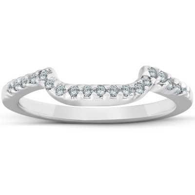Pompeii3 1/6ct Curved Notched Diamond Wedding Ring 14K White Gold
